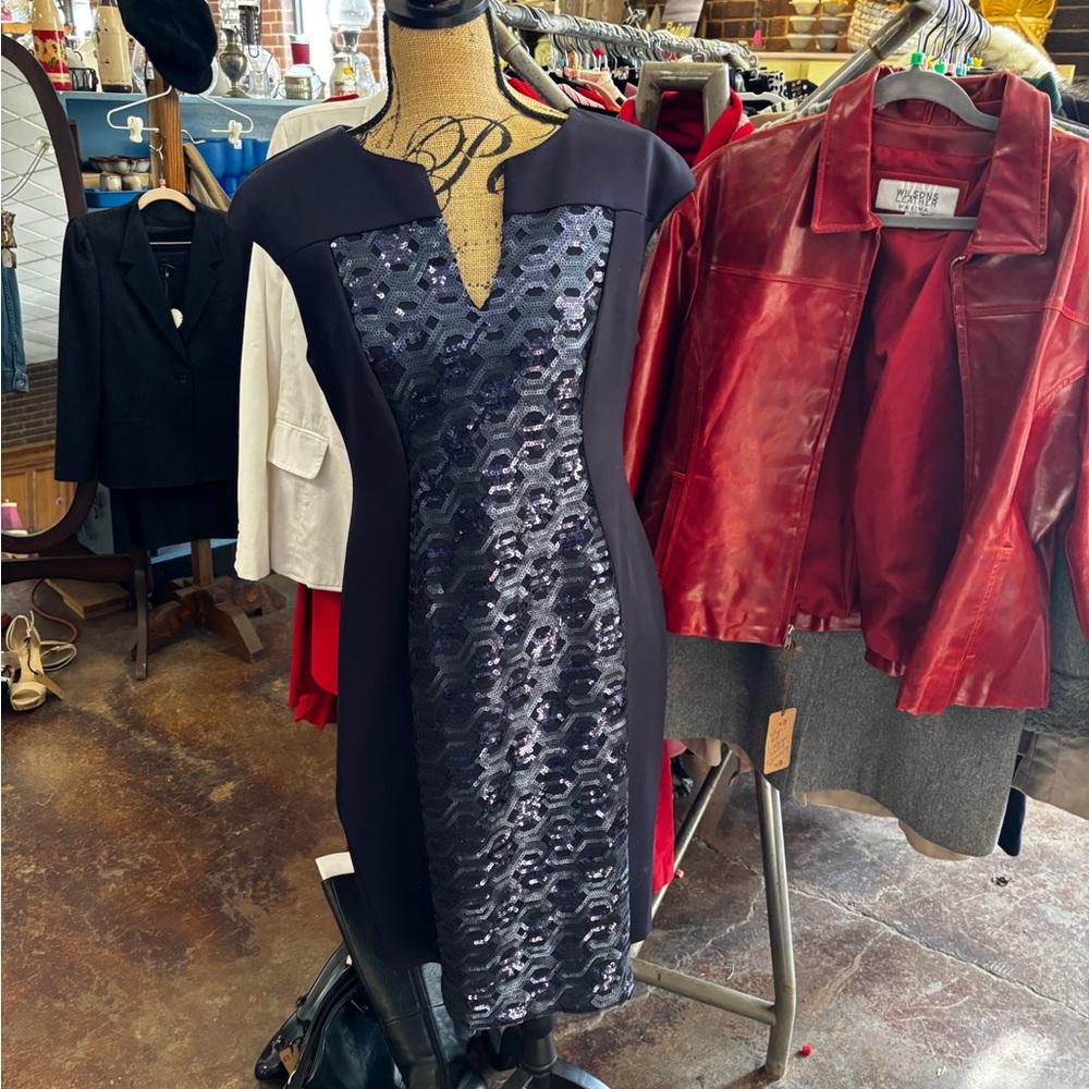 Elegant Navy Sequined Dress